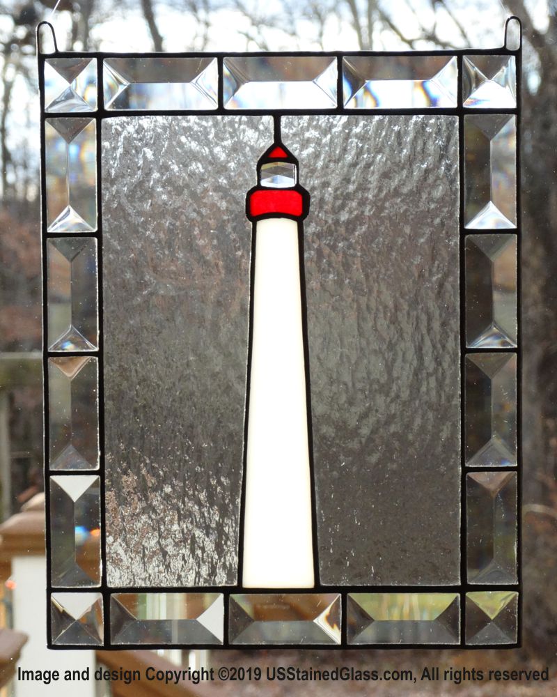 Cape May Lighthouse Stained Glass Panel with Bevels