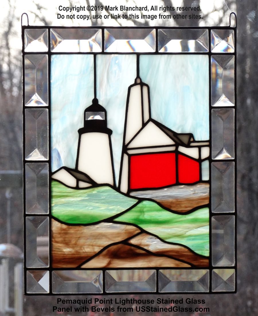 Pemaquid Point Lighthouse Stained Glass Panel with Bevels
